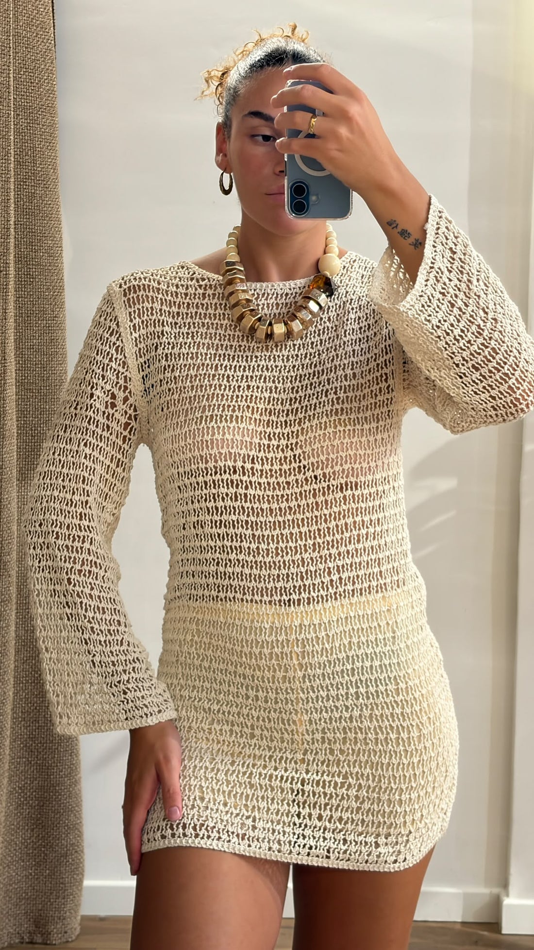 Robe en crochet Janice beige - Léone