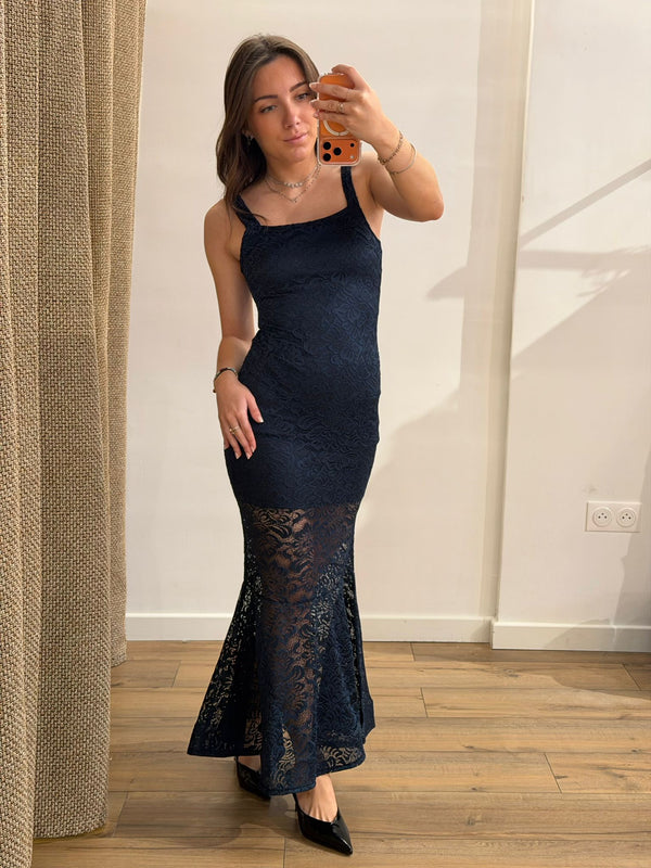 Robe longue en dentelle marine - Léone