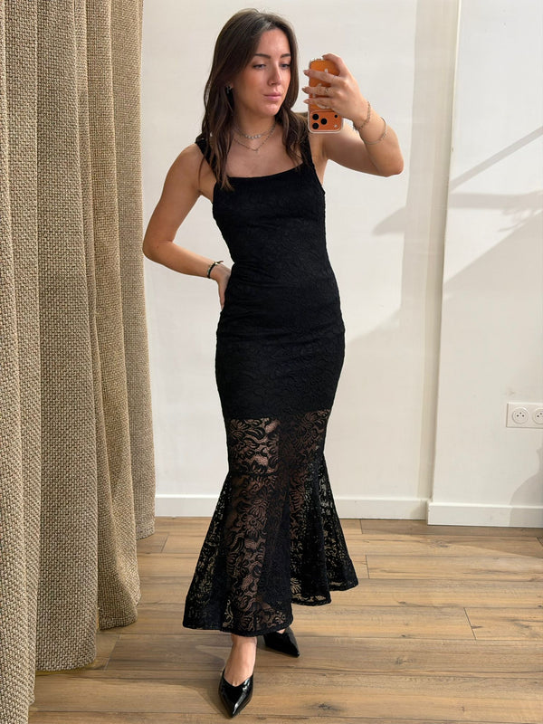 Robe longue en dentelle noire - Léone