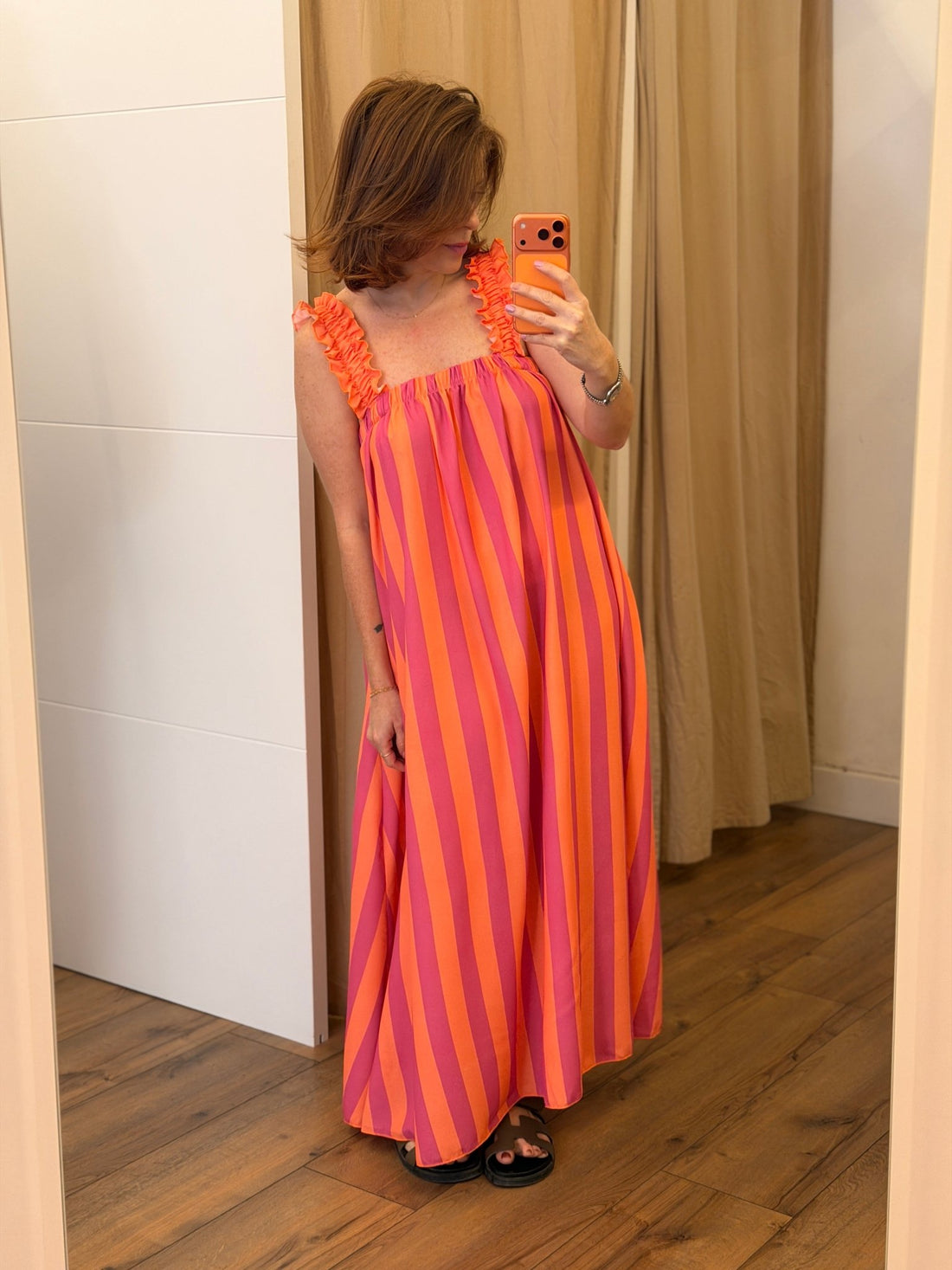 Robe longue rayée Malo orange - Léone