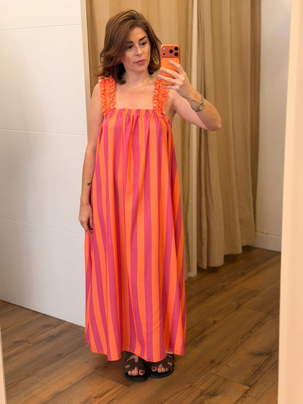 Robe longue rayée Malo orange - Léone