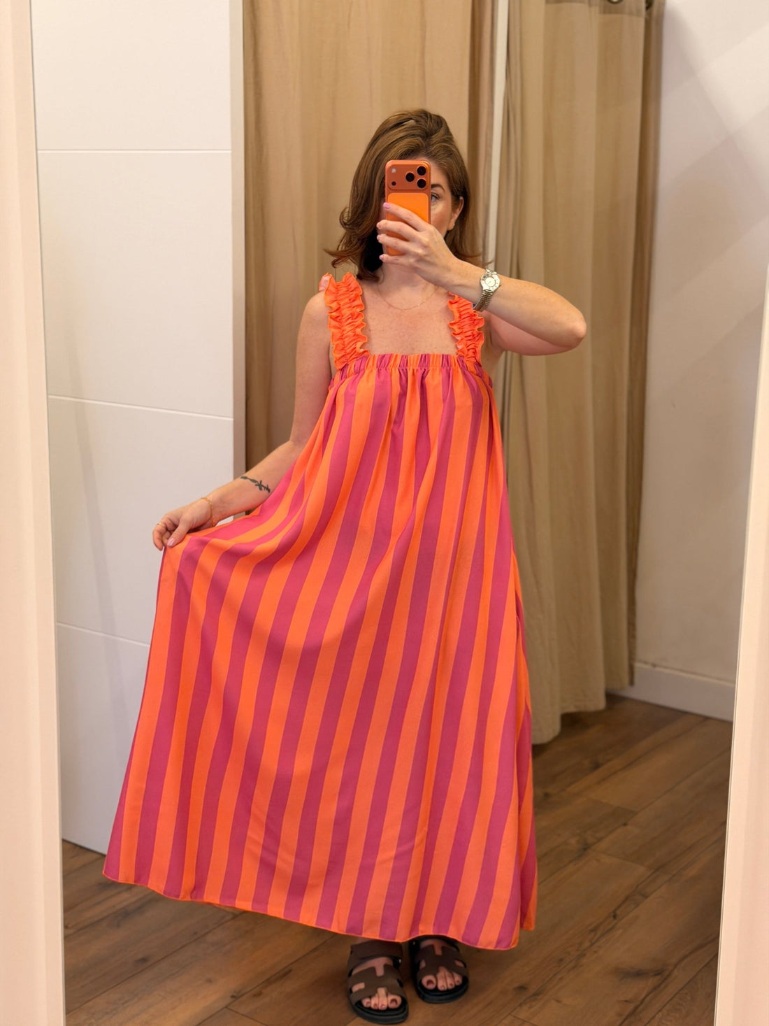 Robe longue rayée Malo orange - Léone