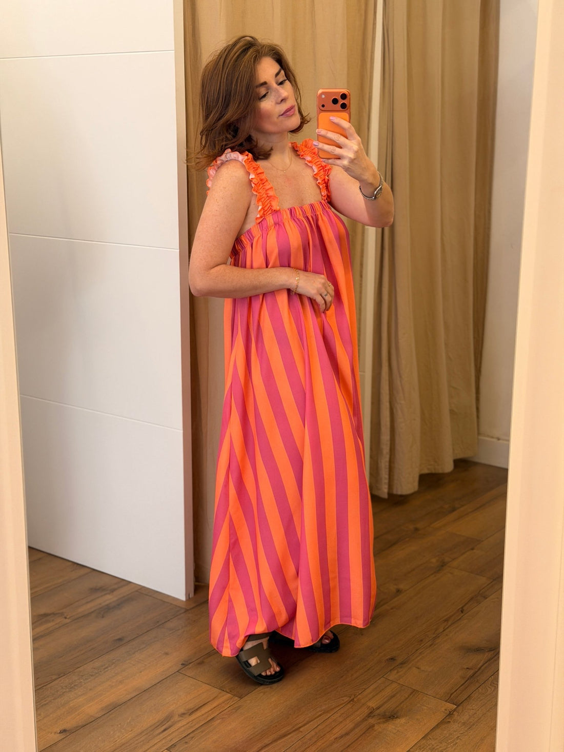 Robe longue rayée Malo orange - Léone