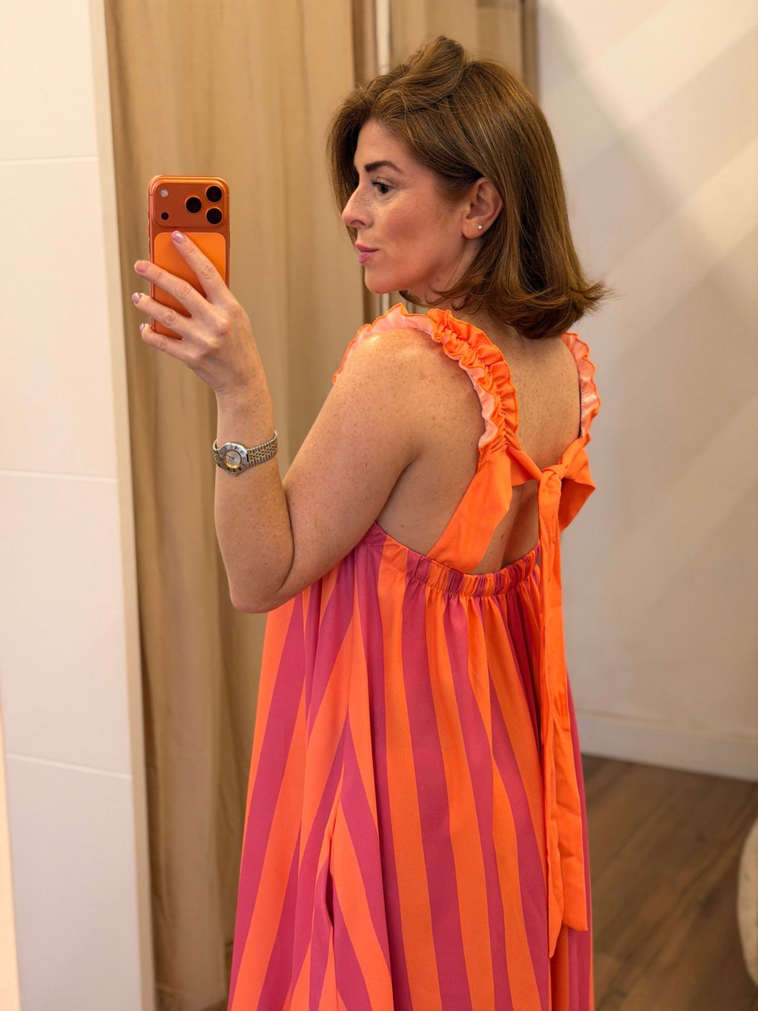 Robe longue rayée Malo orange - Léone