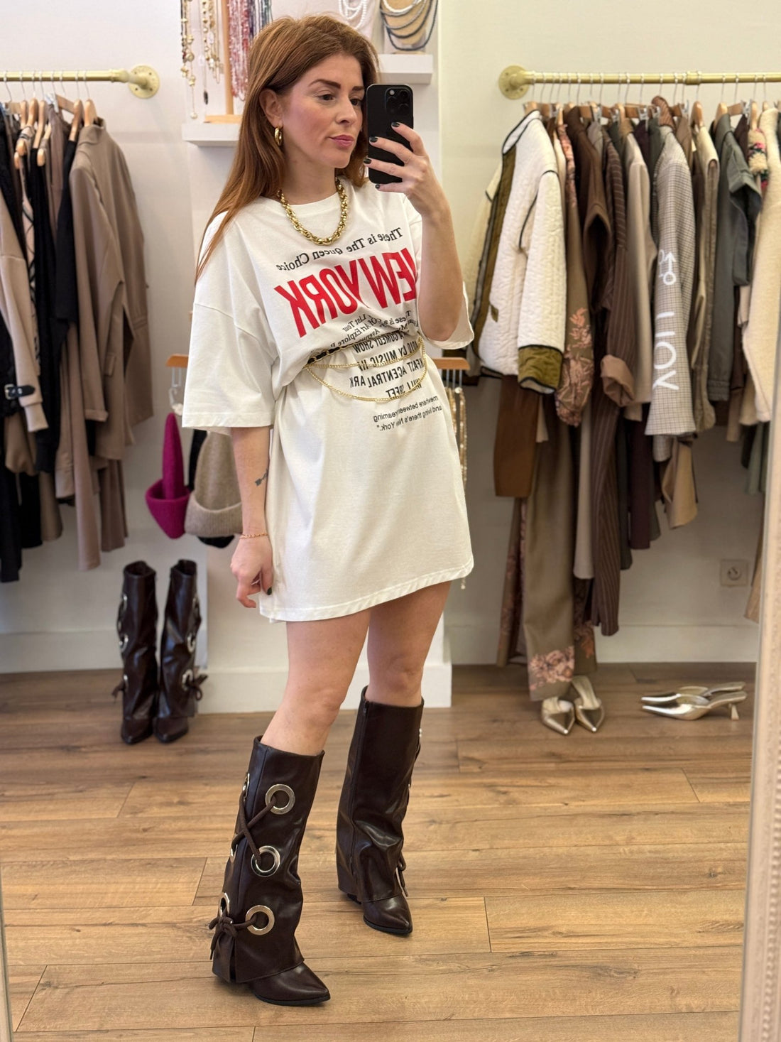 Robe t-shirt NY blanc - Léone