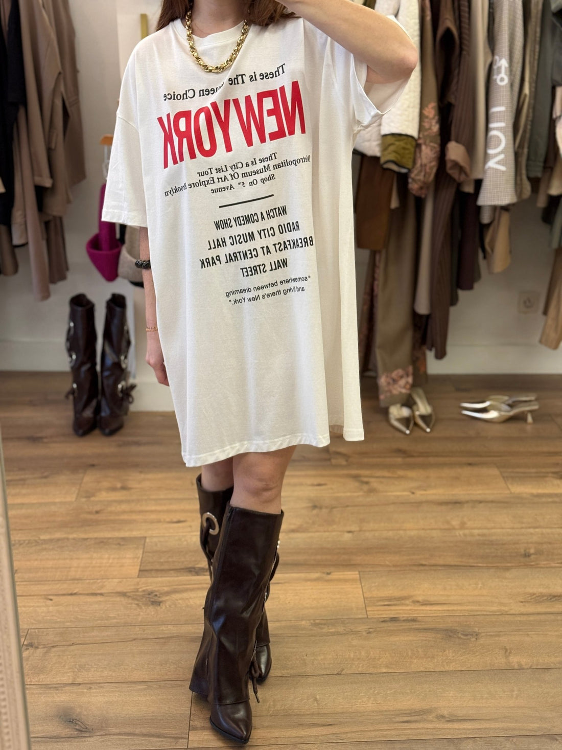 Robe t-shirt NY blanc - Léone