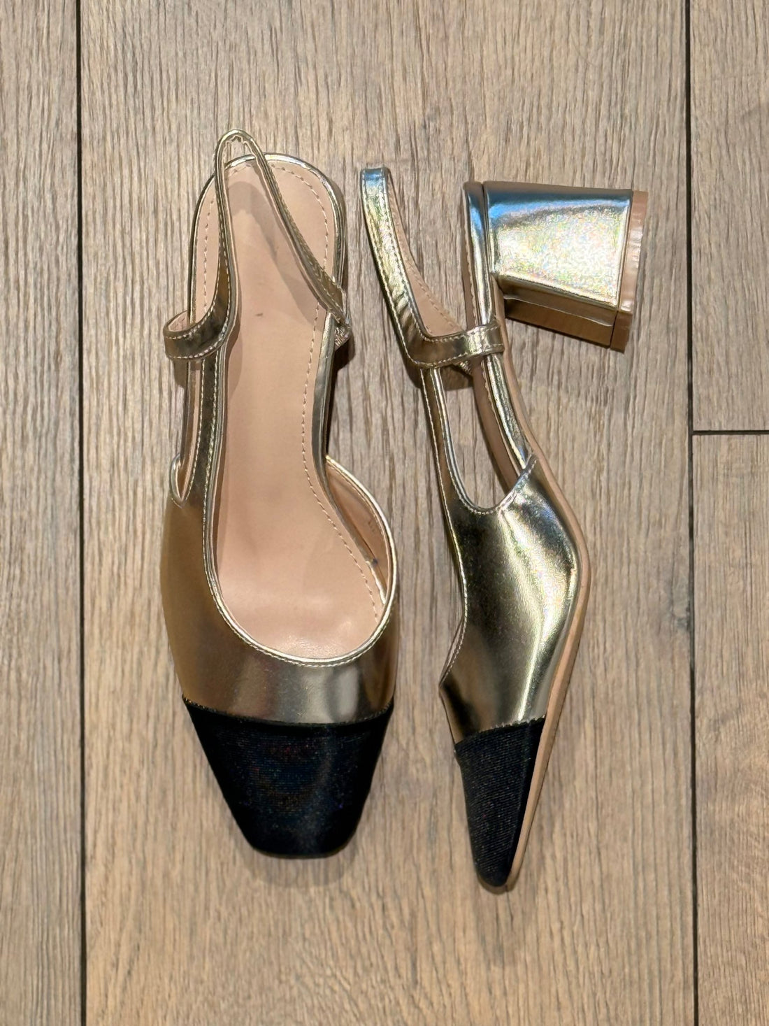 Slingback à talon or et noir - Léone