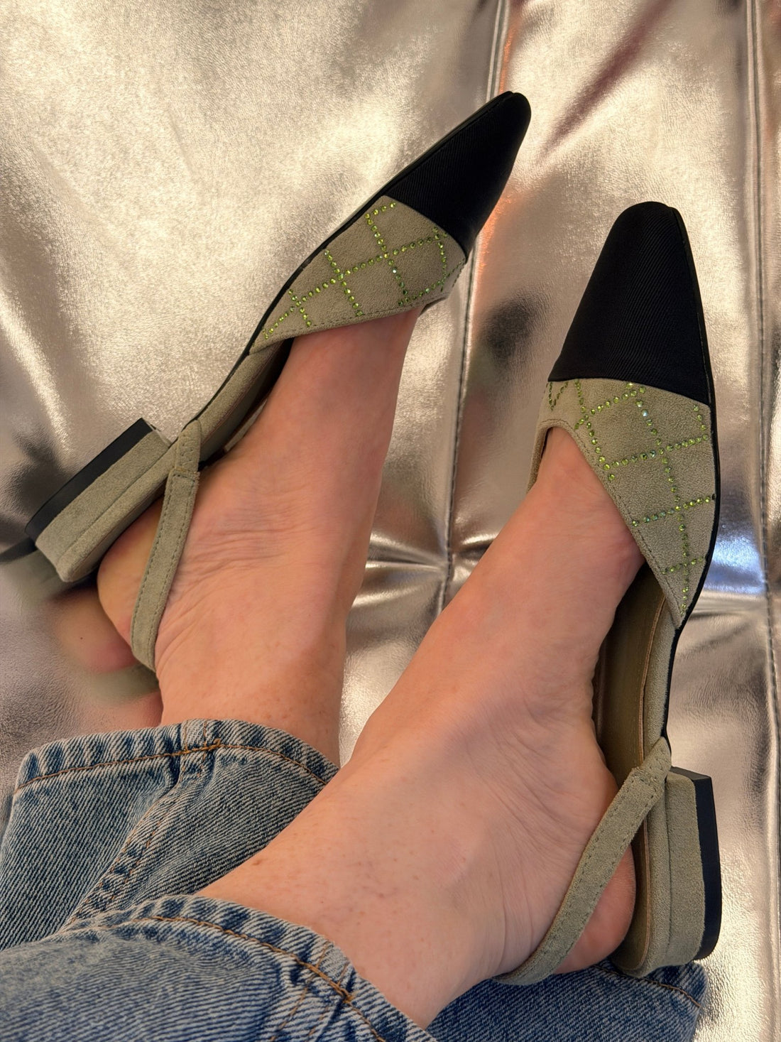 Slingback vertes a strass - Léone