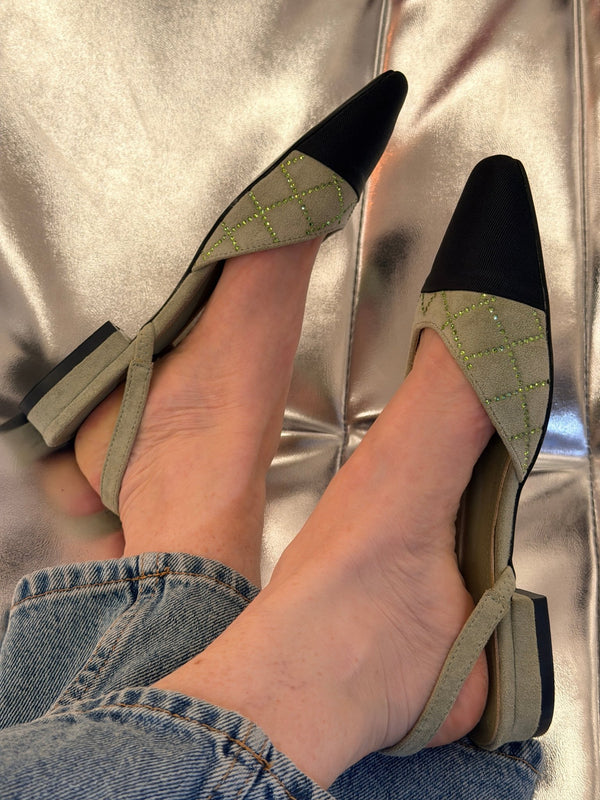 Slingback vertes a strass - Léone