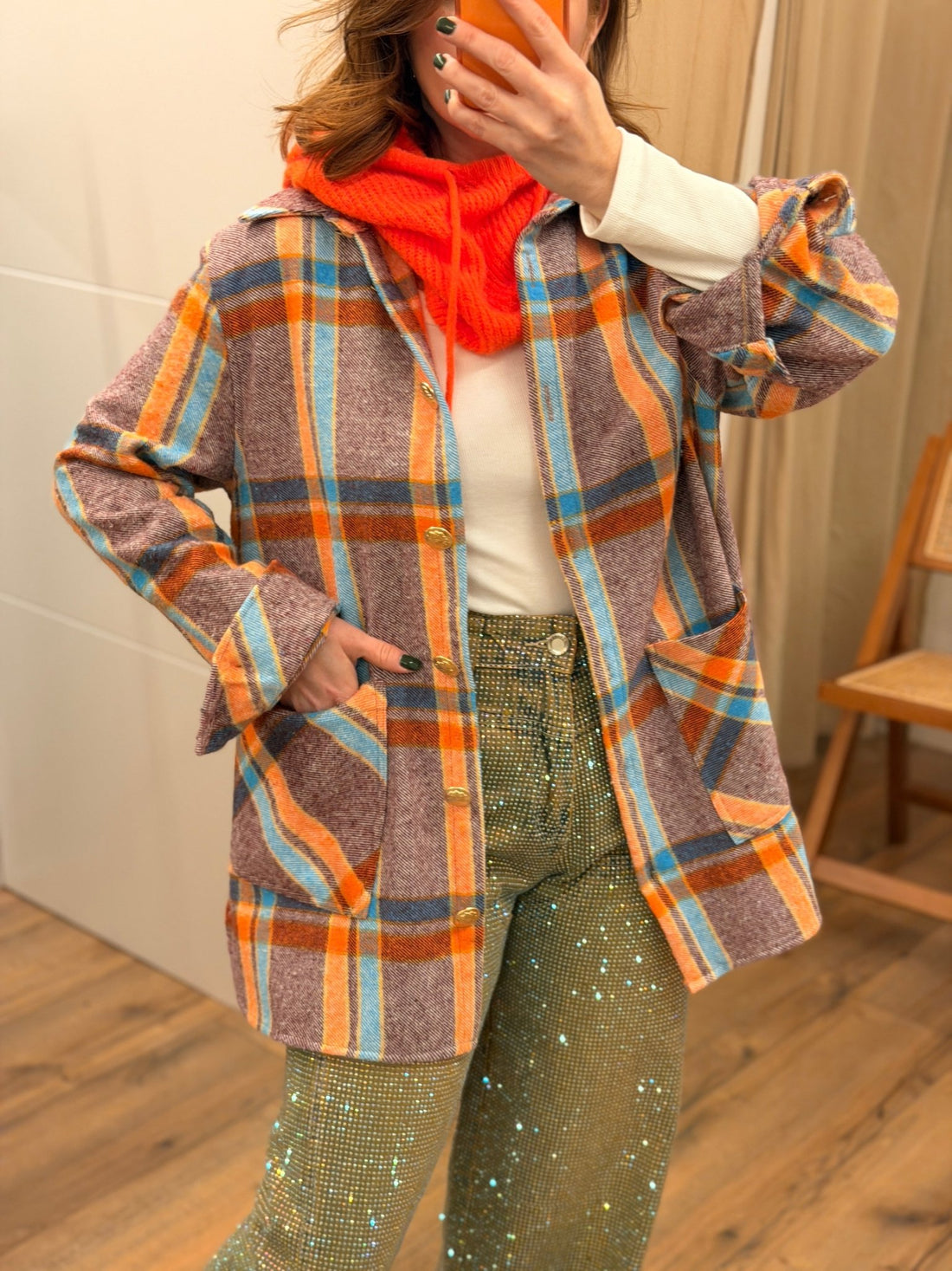 Surchemise à carreaux oranger - Léone