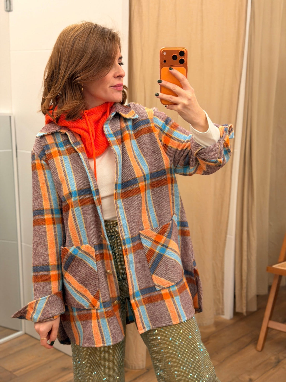 Surchemise à carreaux oranger - Léone