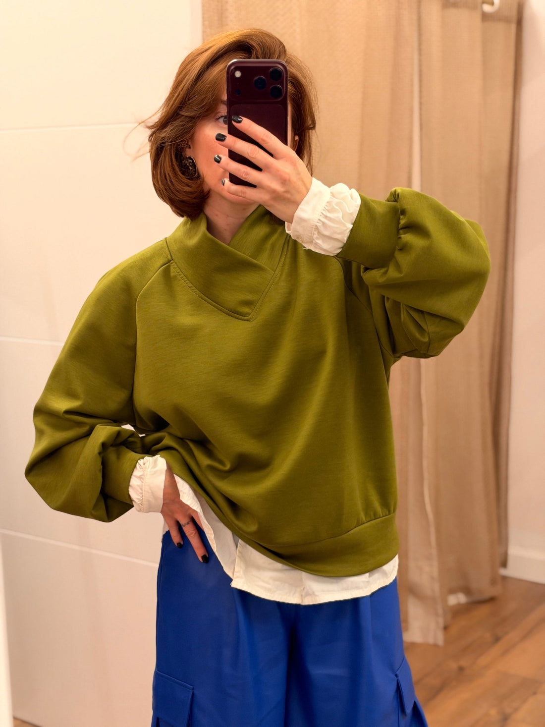 Sweat col croisé olive - Léone