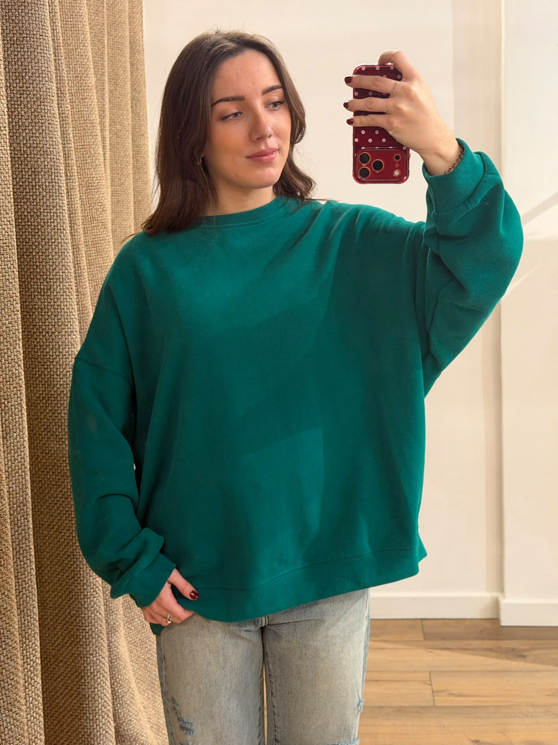 Sweat uni vert oversize - Léone