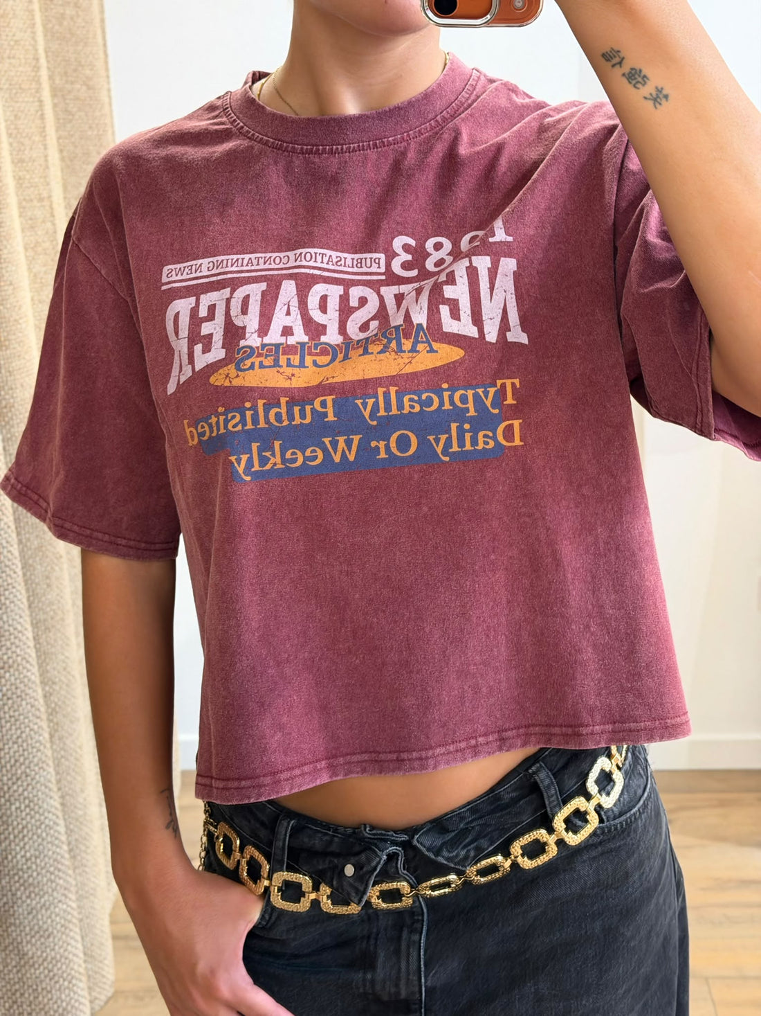 T-shirt Newspaper bordeaux - Léone