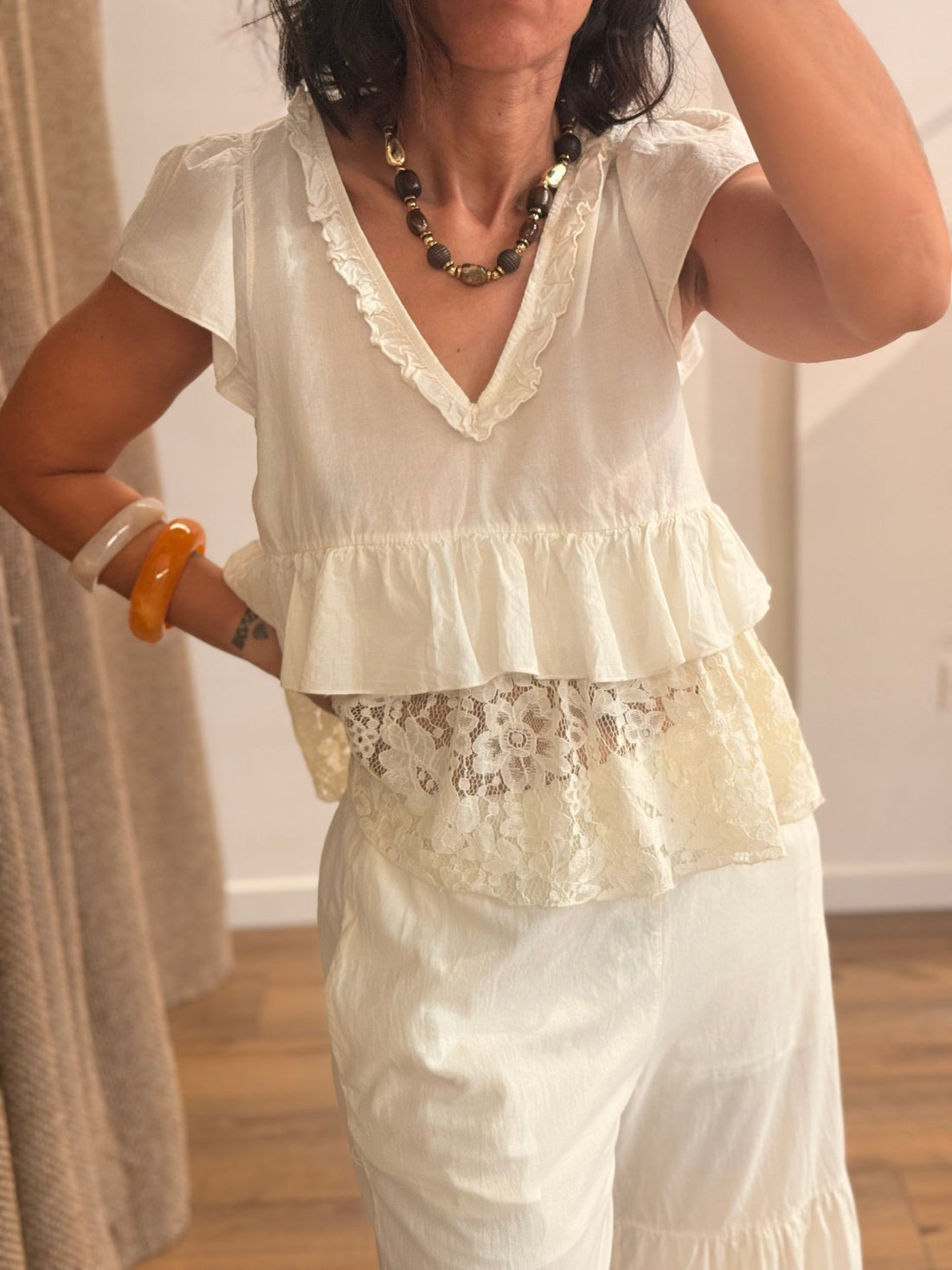 Top ecru en dentelle Elsa - Léone