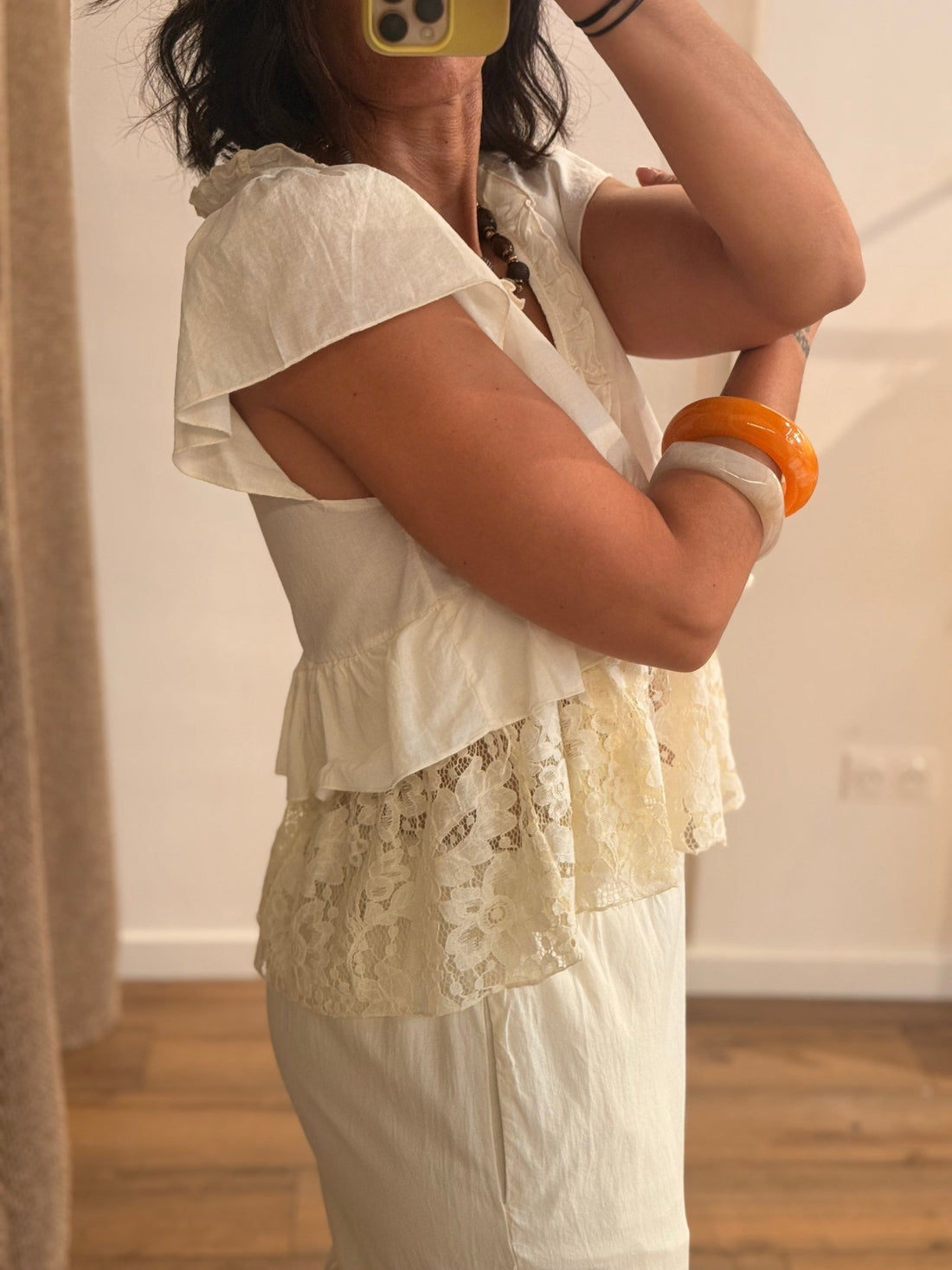 Top ecru en dentelle Elsa - Léone