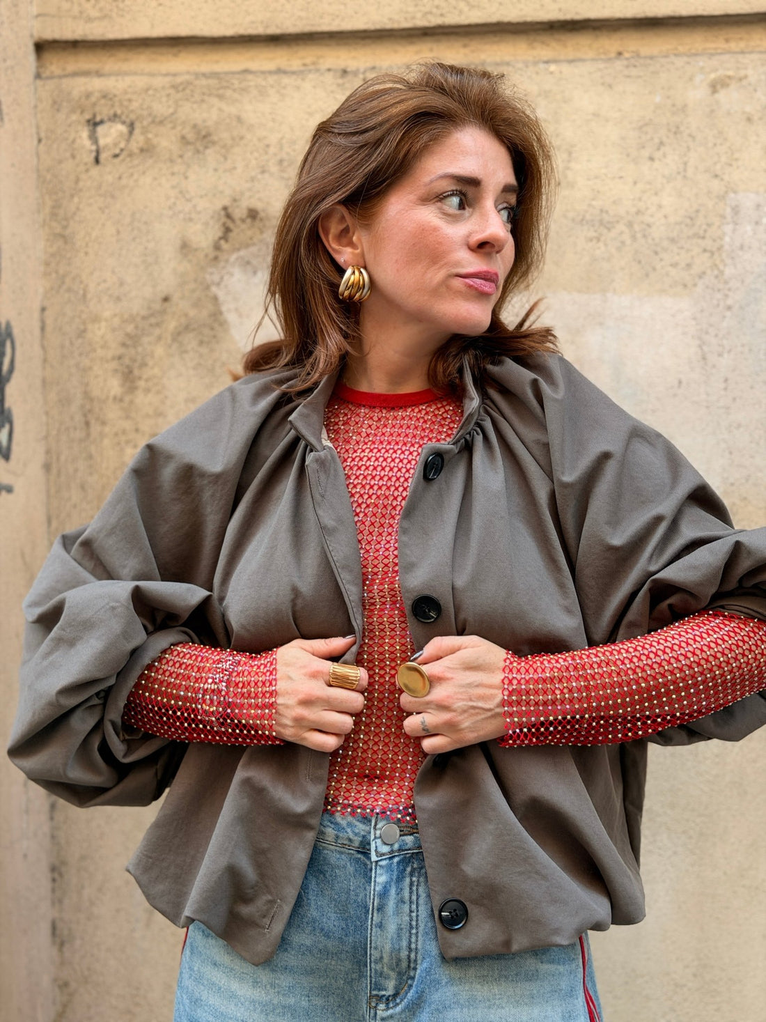 Top résilles strass Luc rouge - Léone
