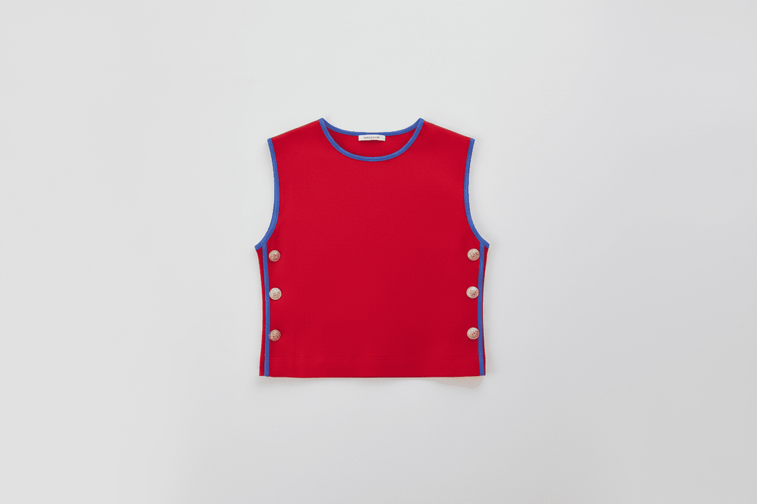 Top rouge boutons or - Léone