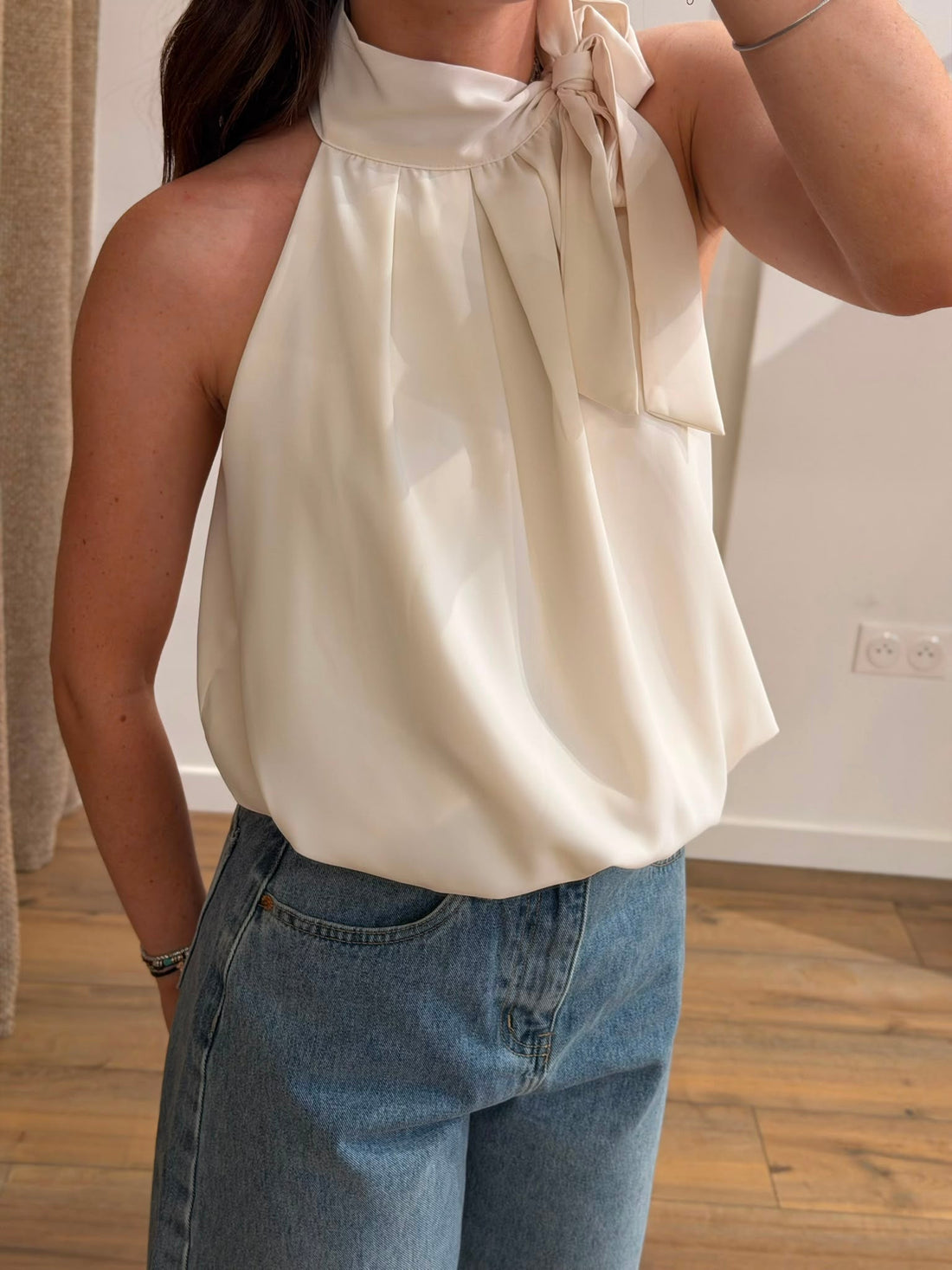 Top satin Kendra beige - Léone