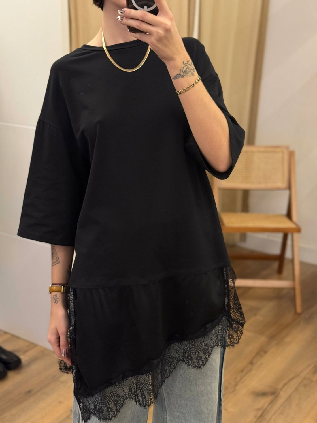 Tshirt asymetrique mila noir - Léone