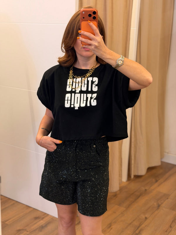 Tshirt cropped noir Lanzana - Léone