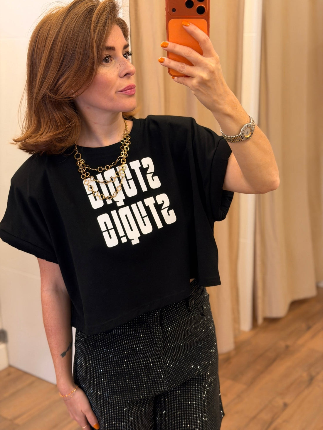Tshirt cropped noir Lanzana - Léone