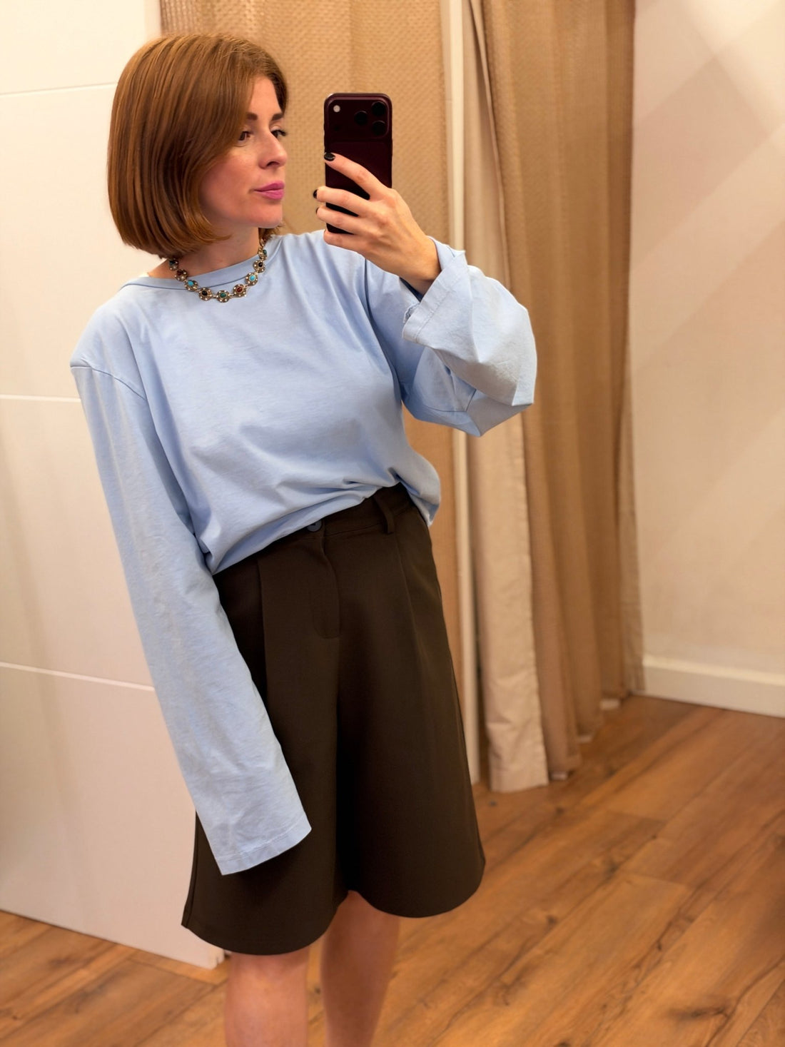 Tshirt ml epaulettes bleu ciel - Léone