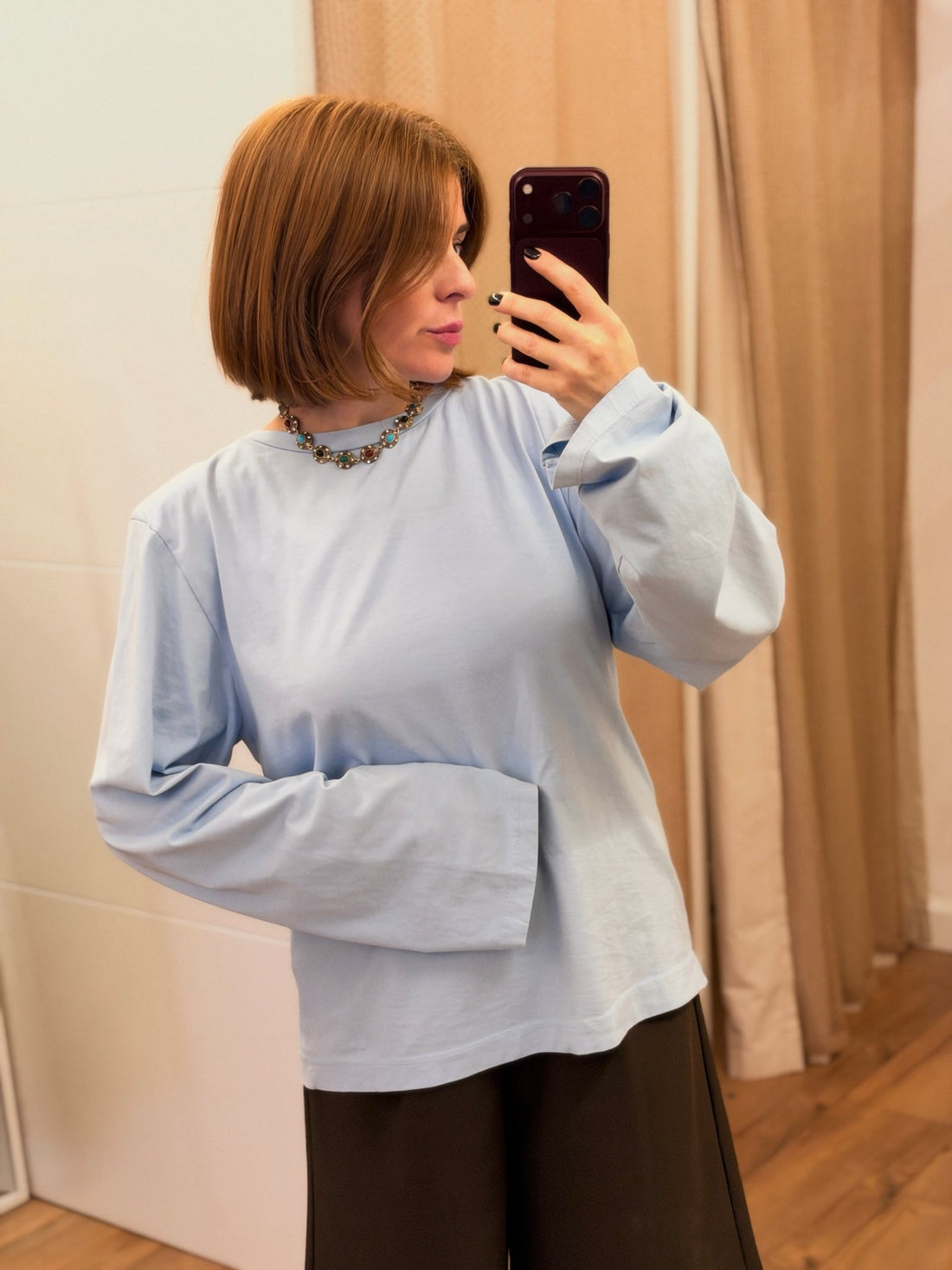 Tshirt ml epaulettes bleu ciel - Léone
