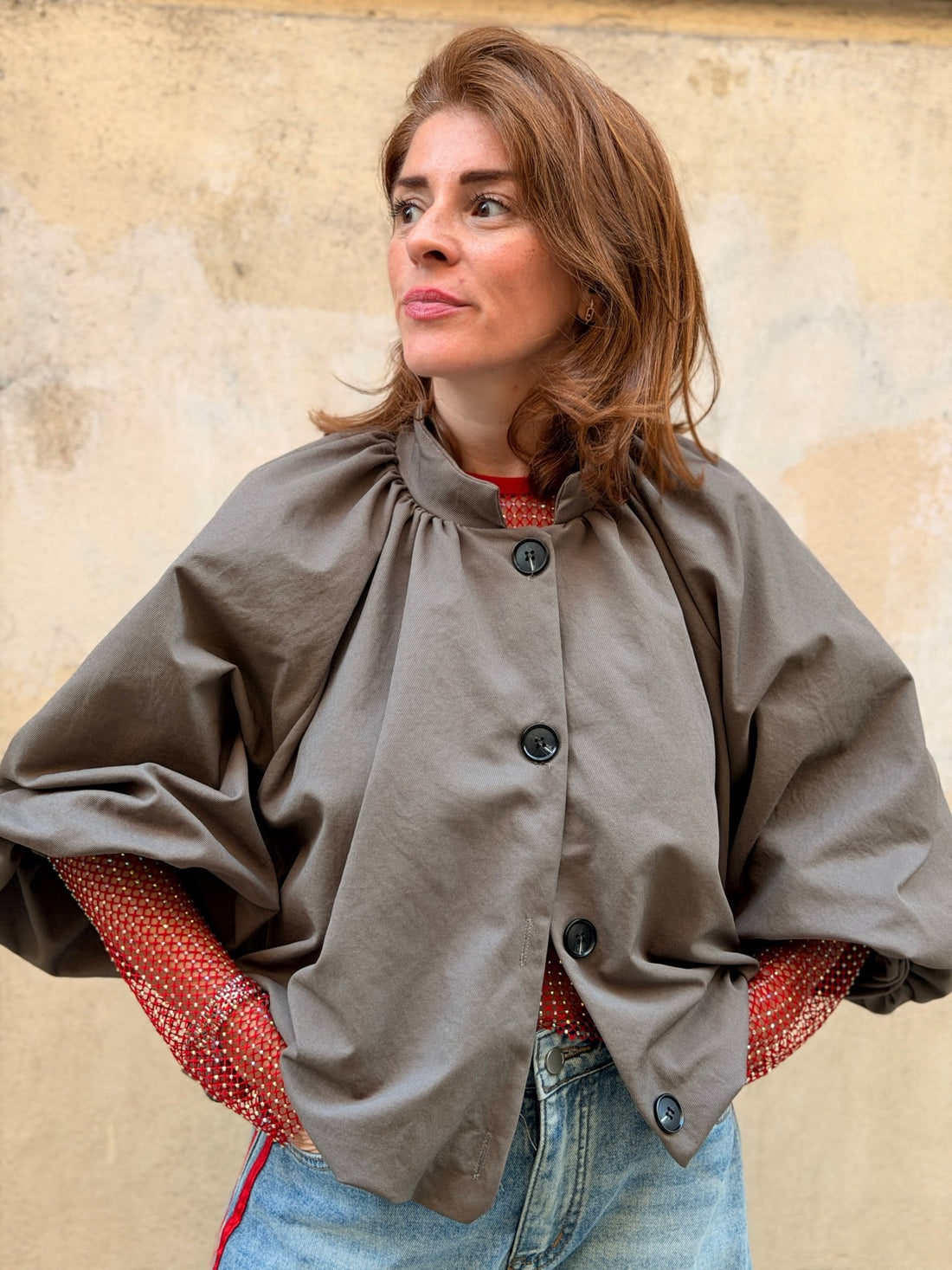 Veste bouffante taupe - Léone