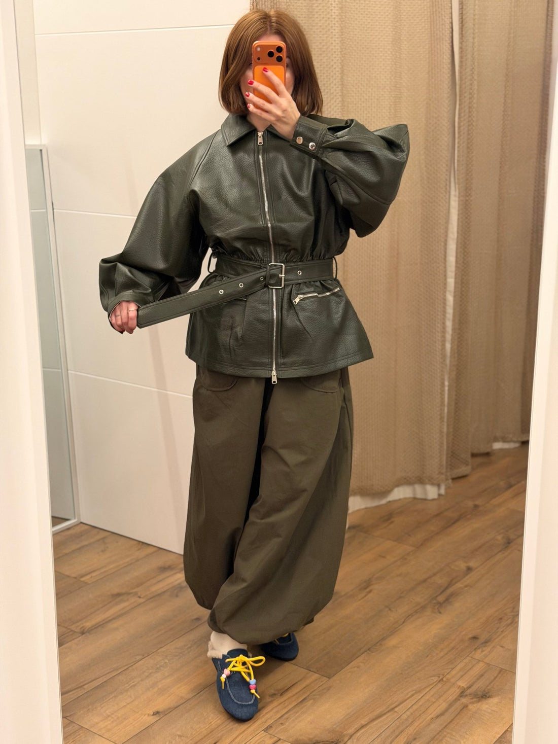 Veste ceinturée simili kaki - Léone