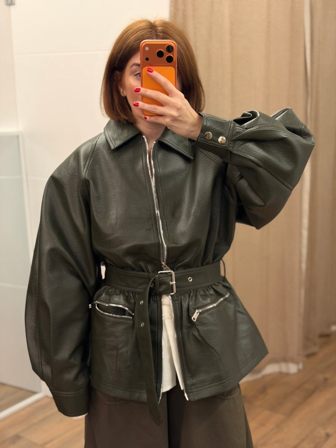 Veste ceinturée simili kaki - Léone