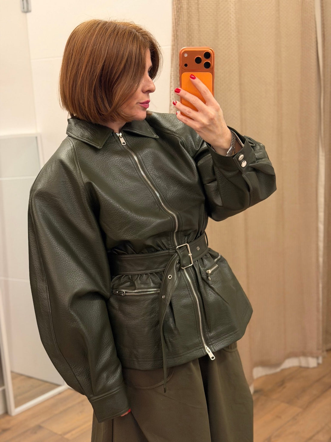 Veste ceinturée simili kaki - Léone