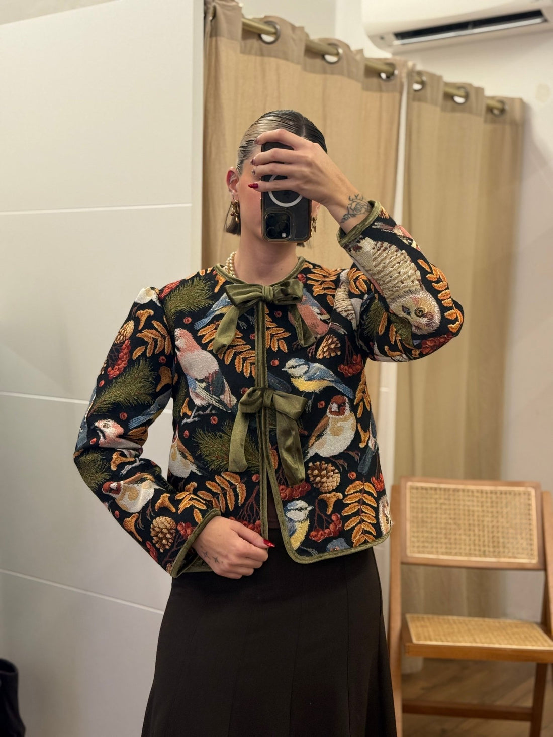 Veste jacquard noir et vert - Léone