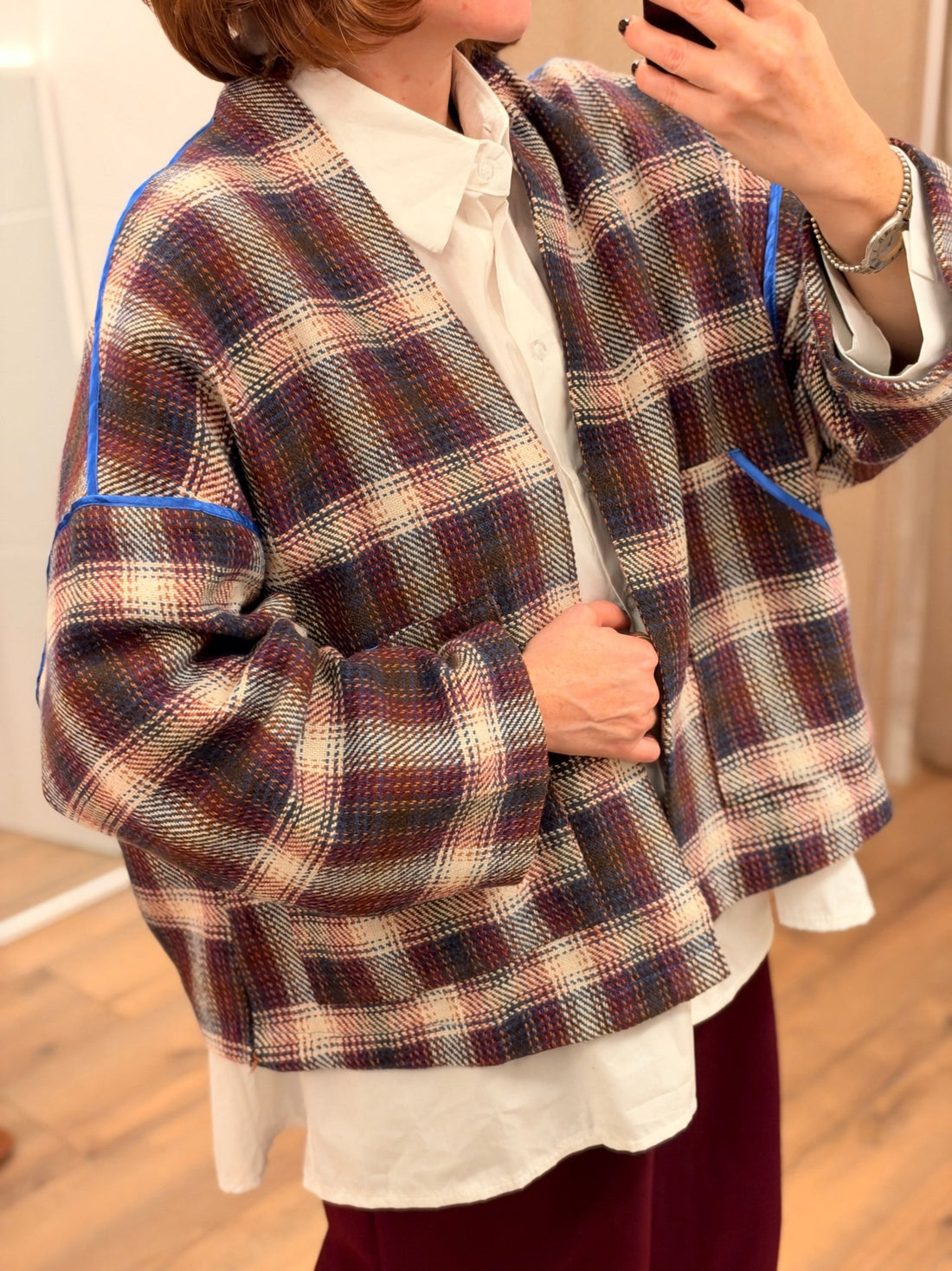 Veste kimono à carreaux - Léone