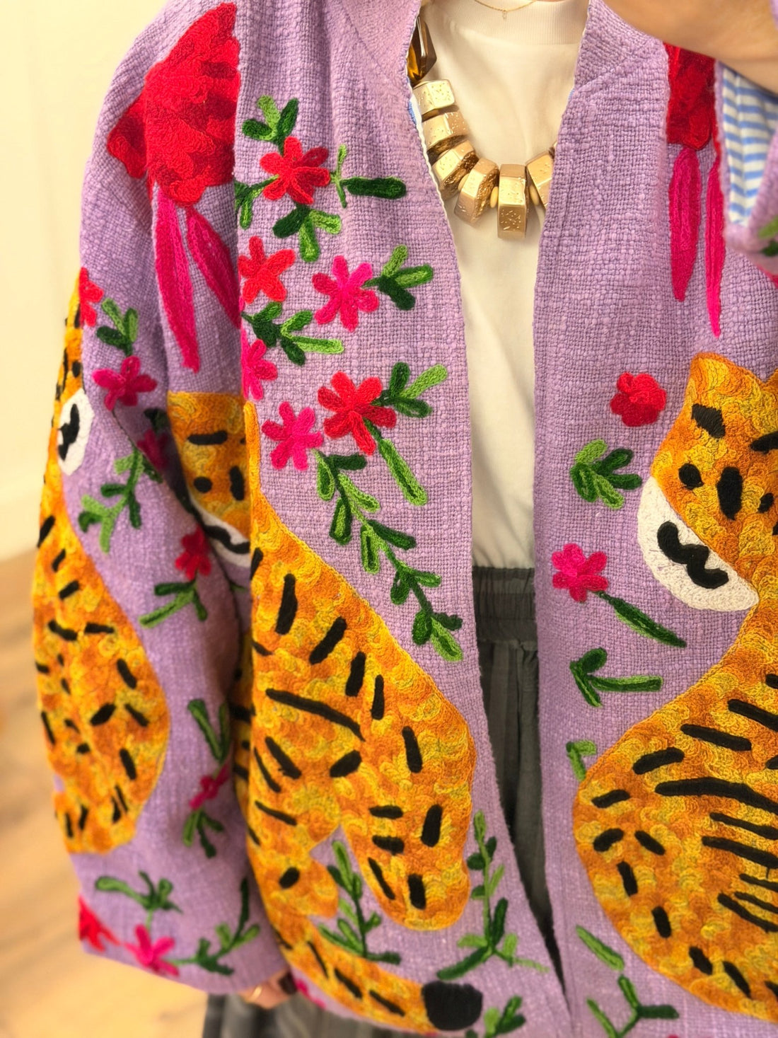 Veste lilas tigre et fleur - Léone