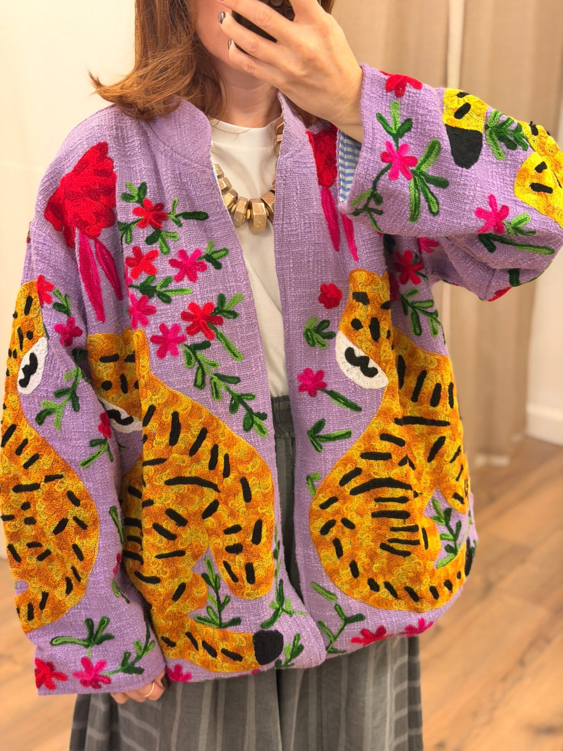 Veste lilas tigre et fleur - Léone