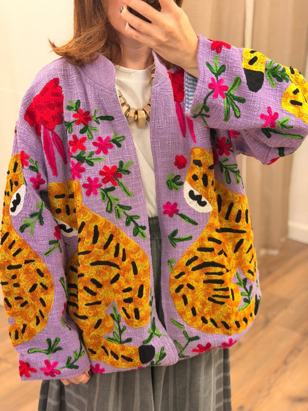 Veste lilas tigre et fleur - Léone